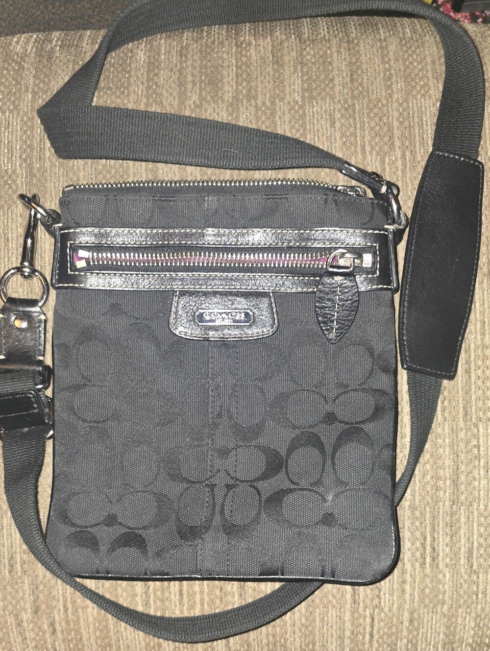Coach Black Signature Crossbody Pouch with Adjustable Strap